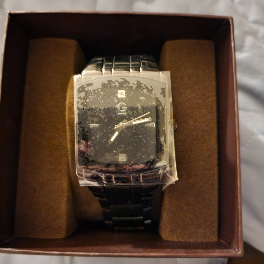 COPY - G by Guess mens watch black steel w/real diamond nwt